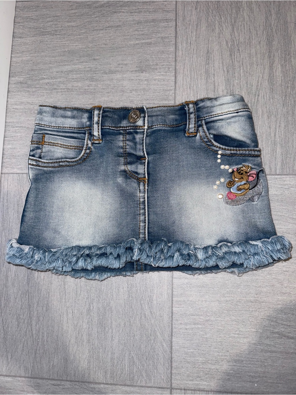 Monnalisa Girls Denim Skirt 12m FW18 Style 392705 2014 0062 Embroidered Mouse